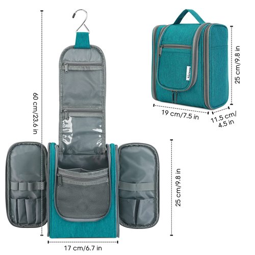 Narwey Small Hanging Travel Toiletry Bag Cosmetic Make up Organizer for Women and Men (Medium, Teal)