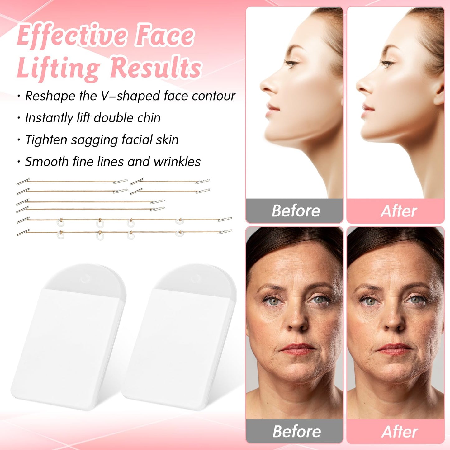 Lnngub 60 Pcs Face Lift Tape,Face Tape Lifting Invisible with 8 Strings Instant Face Tape Facelift Tape for Face Invisible Face Tapes for Lifting Sagging Skin Eyes Neck Double Chin Wrinkles