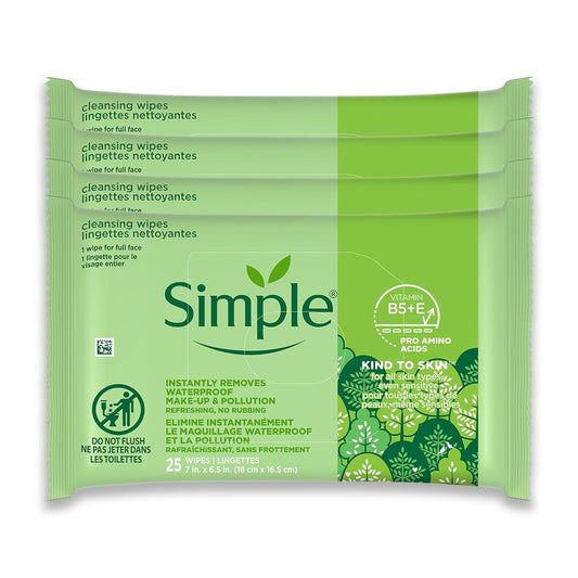 Cleansing Makeup Remover Wipes - Vegan Facial Cleanser with Vitamin B5 & E | Removes Waterproof Makeup - 4 Pack
