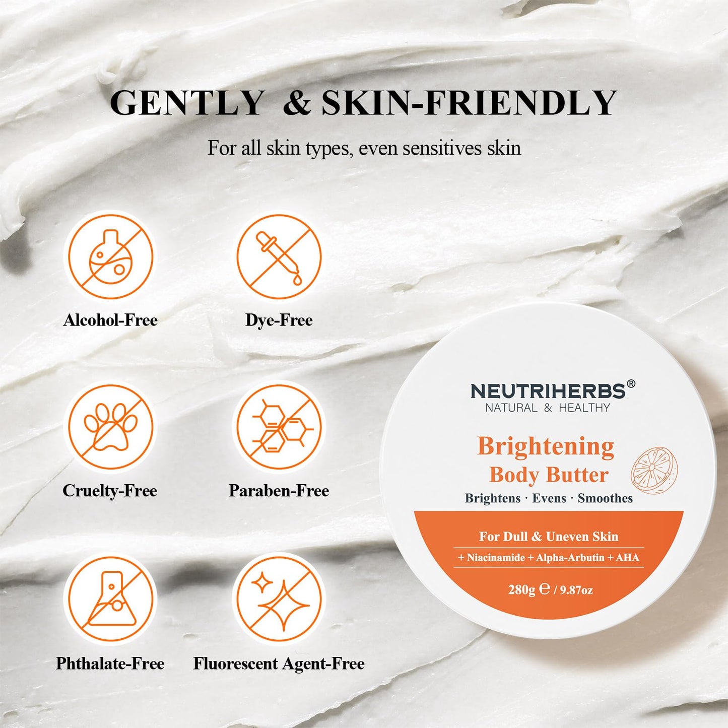 Neutriherbs Brightening Body Butter 280G – Moisturising Body and Radiant Dull Skin Body Cream for Dark Underarms, Knees & Elbows – Niacinamide, Arbutin & Shea Butter Dry Skin Moisturiser