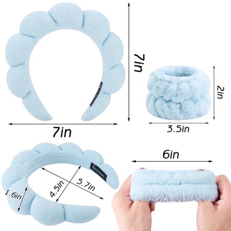 Zkptops Spa Headband for Washing Face Wristband Set Sponge Makeup Face Wash Blue Headband Wrist Towels Bubble Soft Sponge Hairband for Women Girls Puffy Winter Non Slip Thick Thin Hair Accessory