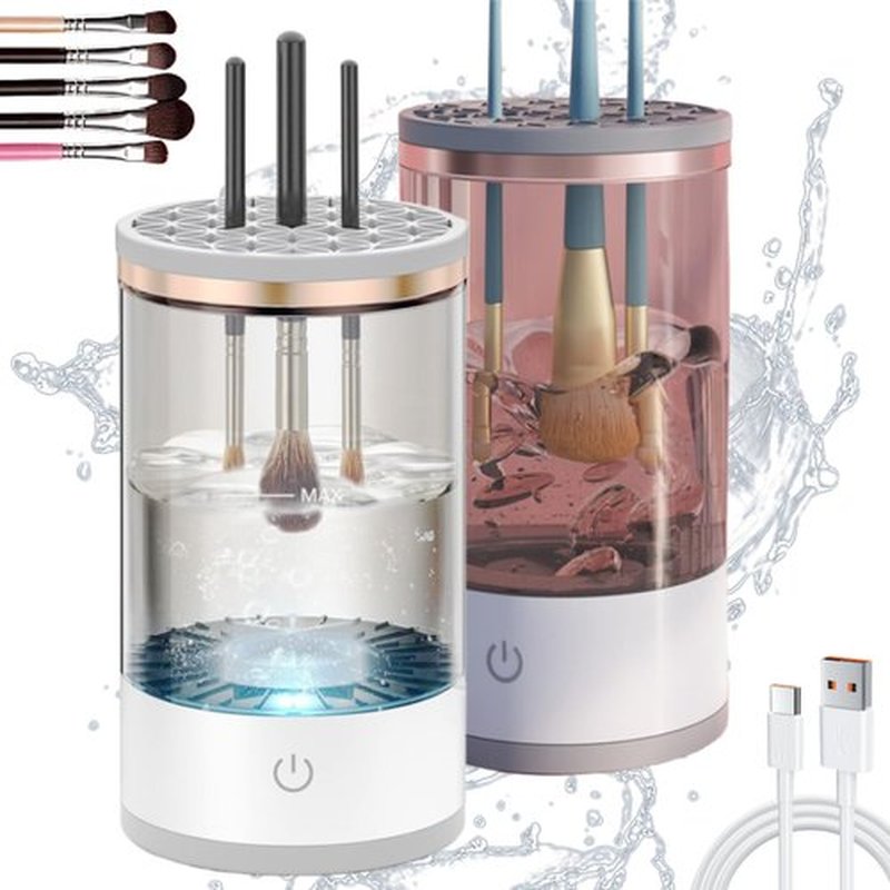 Beauty Swirl Cosmetic Brush Cleaner, The Cozy Luna Brush Cleaner, Rechargeable Makeup Brush Cleaner Machine, Automatic Electric Make Up Brush Cleaner (2 PCS - White+Purple)