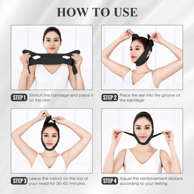 Chin Strap for Sleeping,Adjustable Chin Strap,Jaw Strap,Jawline Shaper,V Line Lifting Mask,Deep Black,M