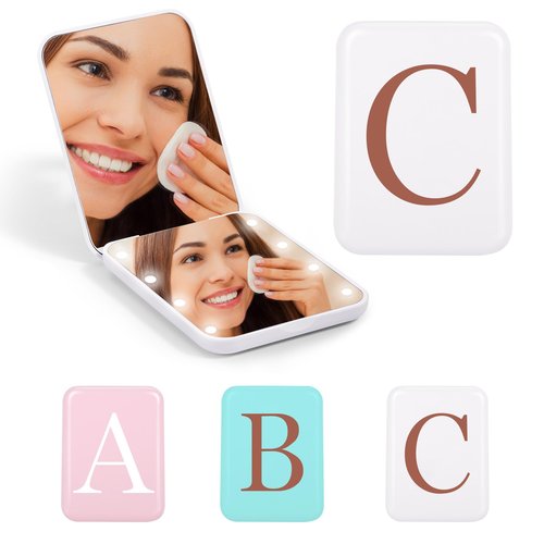 STINI Birthday Gifts for Girls Teens for 3 4 5 6 7 8 9 10 11 12 13 14 15 16 Year Old Girl, Tween Girl Teenage Girl Kid Toddler Gifts, Compact White Lighted Makeup Mirror Initial C