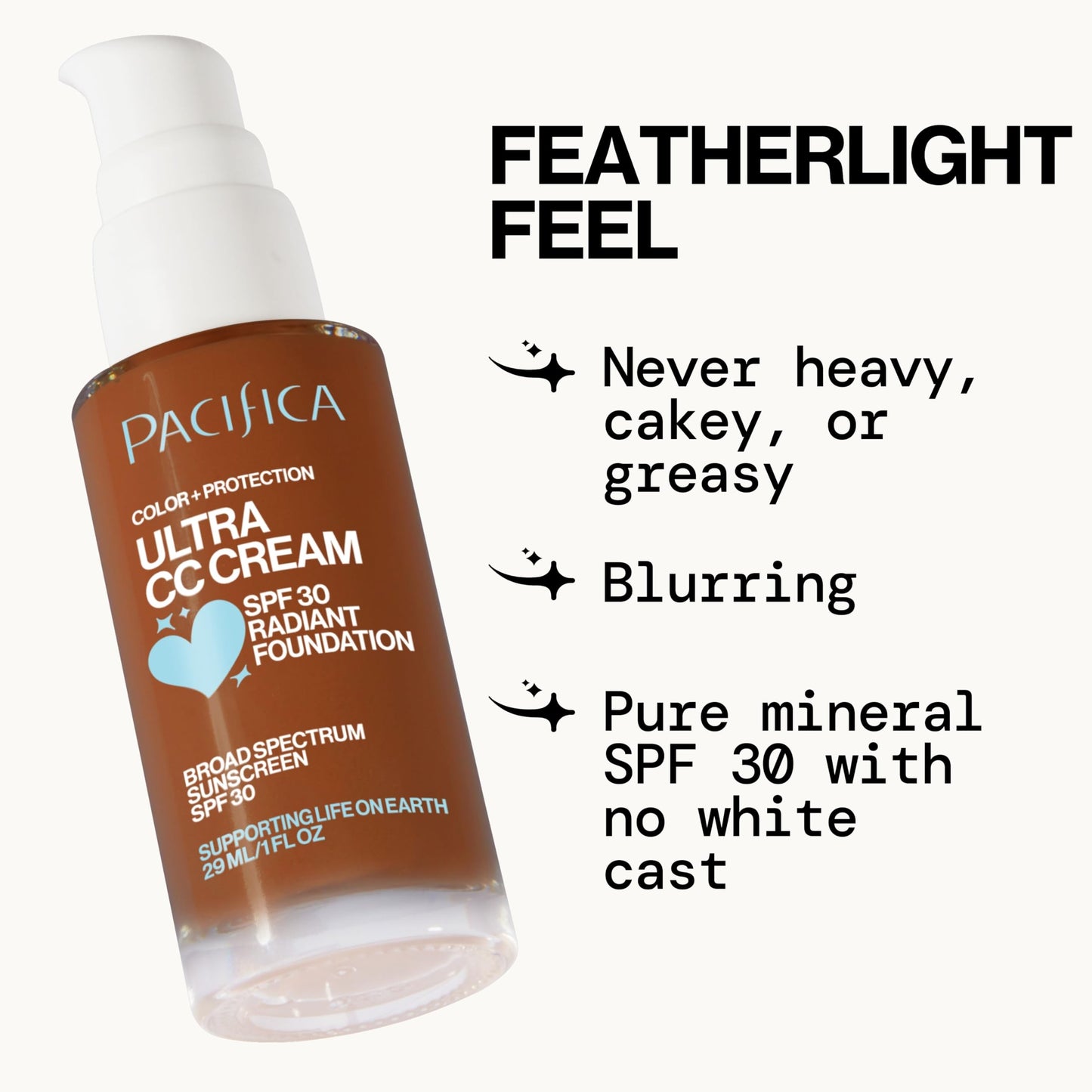 Pacifica Ultra CC Cream Radiant Foundation SPF 17 - Cool-Deep – Medium Coverage Color Correcting Cream, Dewy Finish, Mineral SPF, 1 oz