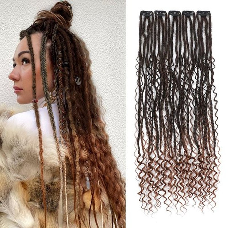 Ajsowju Boho Dreads Clip in Dreadlock Extension 5PCS 20 Strands Clip in Boho Dreadlock 24inches Thin Soft Dread Extenisons for Women (1B/30,Boho)