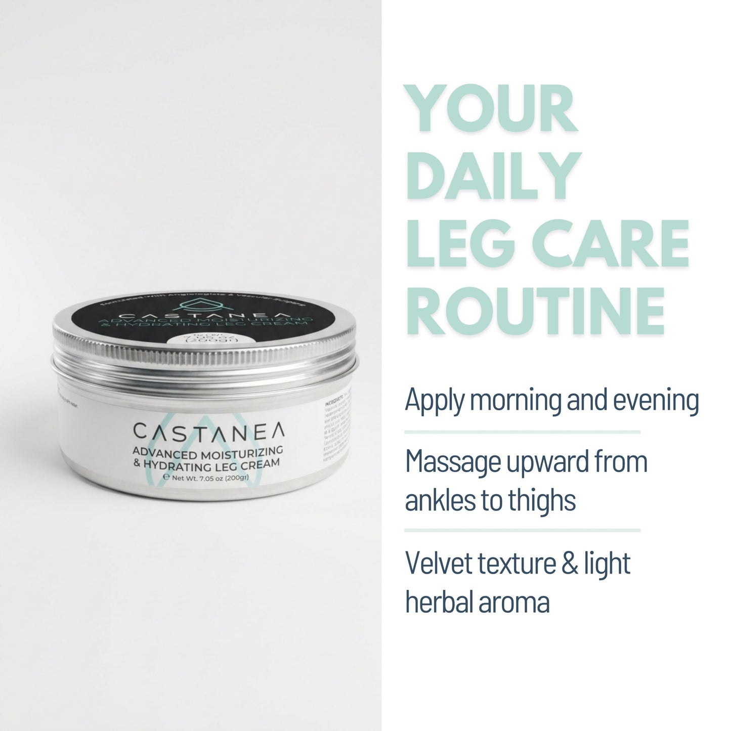 CASTANEA Advanced Moisturizing and Hydrating Leg Cream with Horse Chestnut & Arnica for Tired Legs, Cooling Relief, Fast-Absorbing Formula 7.05 oz