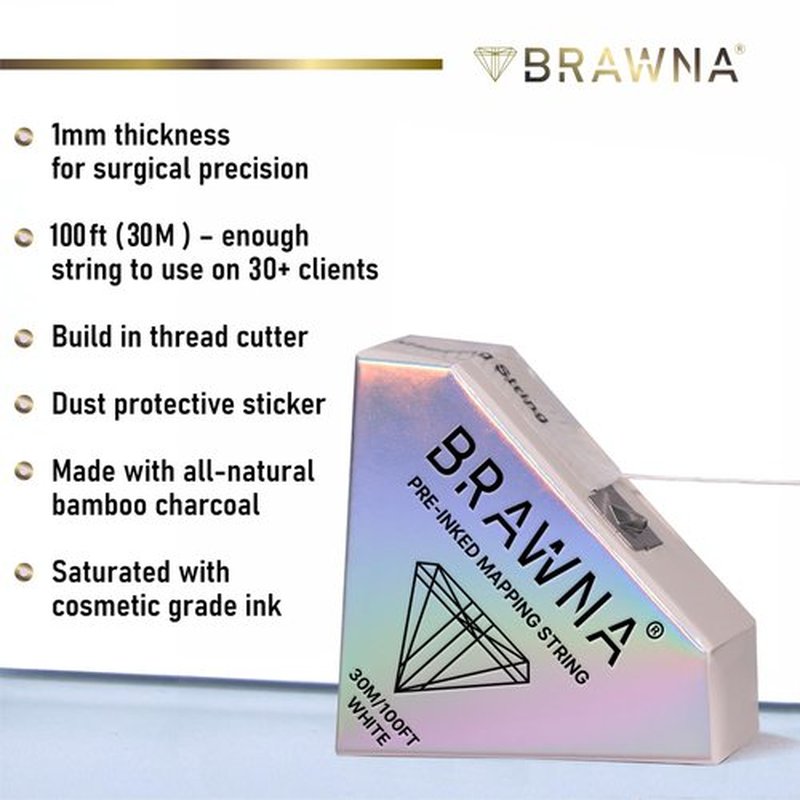 BRAWNA White Brow Mapping string for Eyebrow Measuring - Microblading Supplies - PMU Kit - Pre inked Mapping Thread - 4 Pack