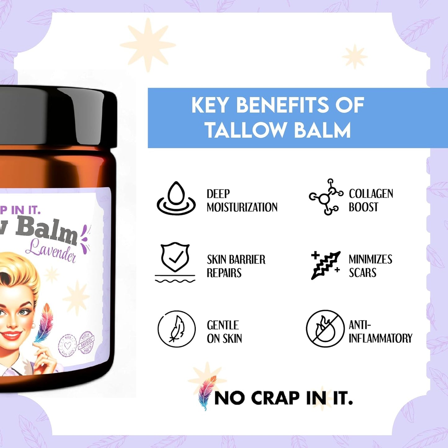 Tallow Balm for Deep Moisturization | Grass-Fed Tallow & Beeswax - 4 Oz Lavender Scent