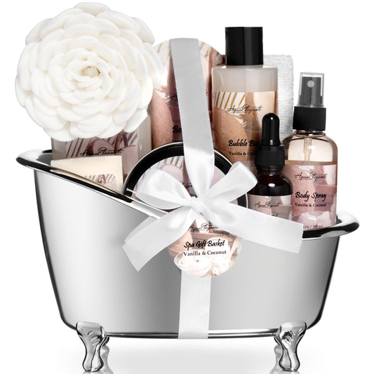 Spa Gift Baskets For Women - Luxury Bath Spa Kit Includes Body Wash, Bubble Bath, Lotion, Body Butter, Soap, Body Spray, Shower Puff, and Towel