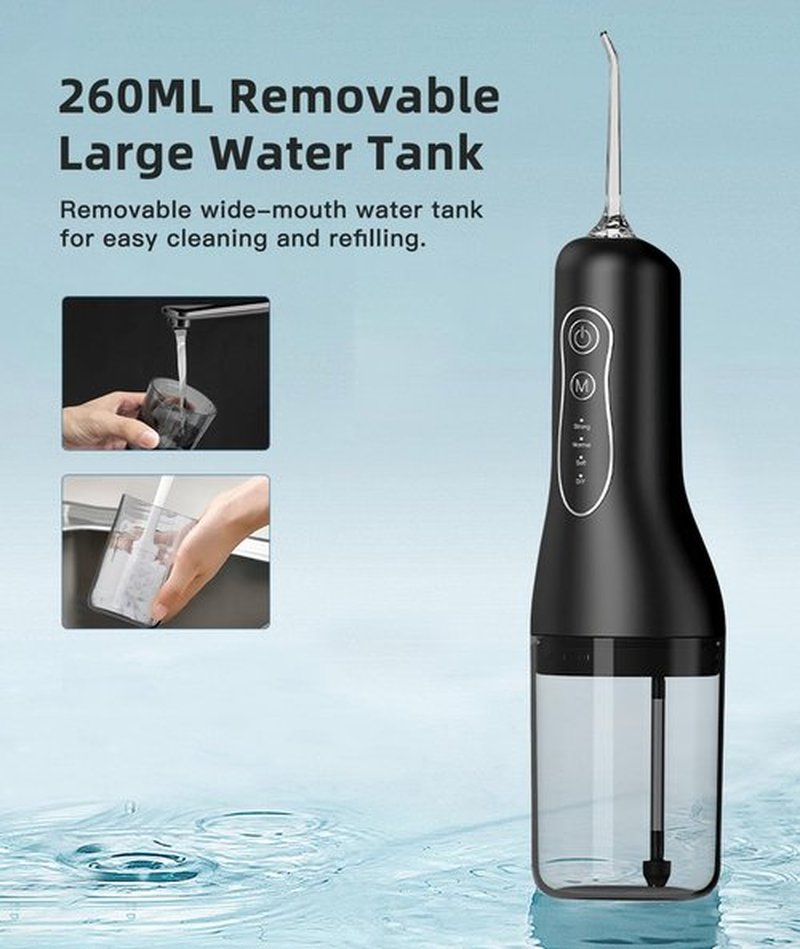 Portable Water Flosser for Teeth Cleaning, 5 Jet Tips, 4 Cleaning Modes, 1500mAh Rechargeable Battery, 260ml Water Tank, IPX7 Waterproof for Braces, Sensitive Teeth & Travel (Black)