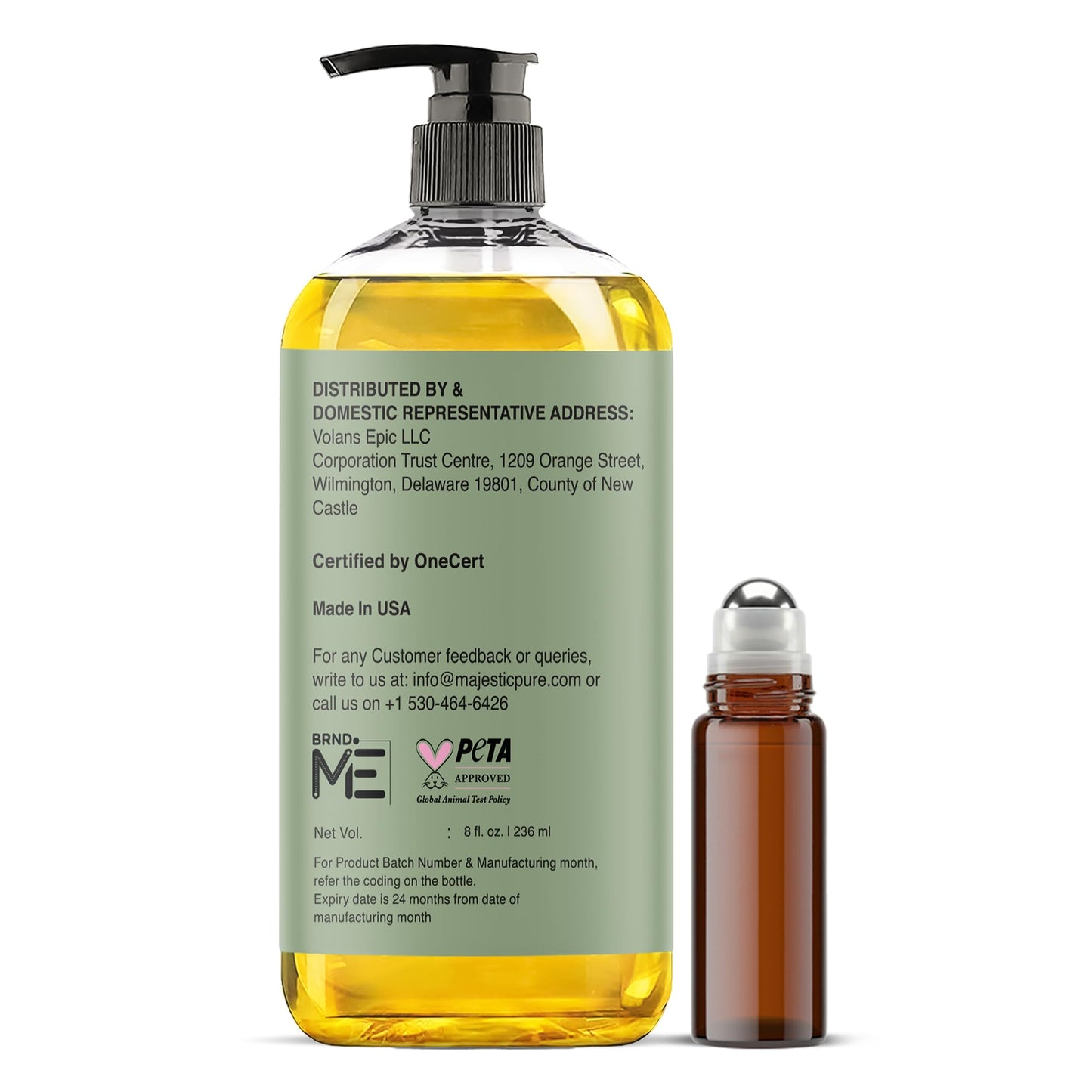 Majestic Pure Oil - 100% Pure and Natural- Cold Pressed & Hexane Free Natural Hair Growth Oil for Eyelashes, Eyebrows, Skin, Body, Face, Nails & Scalp - Jojoba Oil with Roll On 8 Fl Oz
