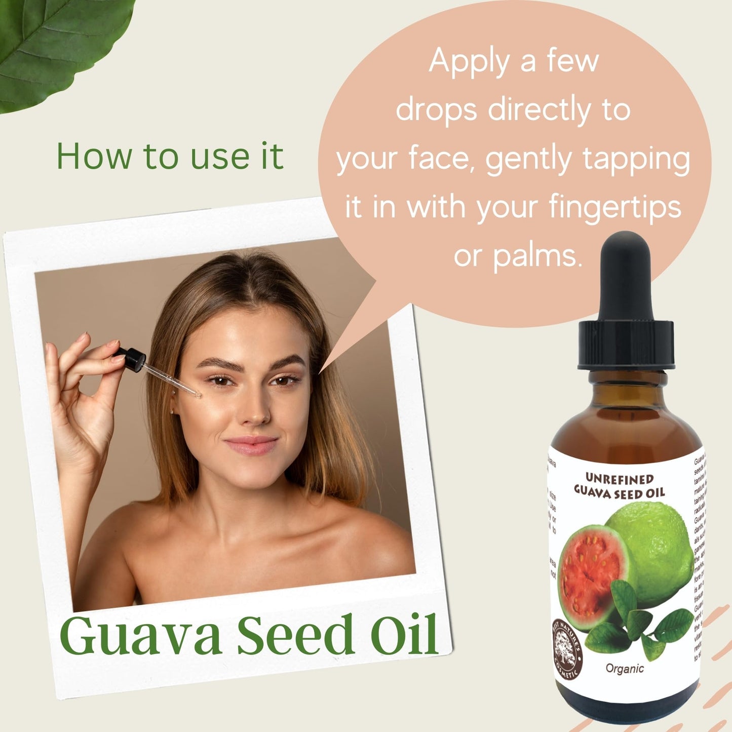 Best Nature's Cosmetics Organic Guava Seed Oil cold pressed for Skin & Hair – Vitamin C Rich, Antioxidant-Rich Hydrating Oil for Glowing Skin & Frizz-Free Hair 2 oz / 60 ml