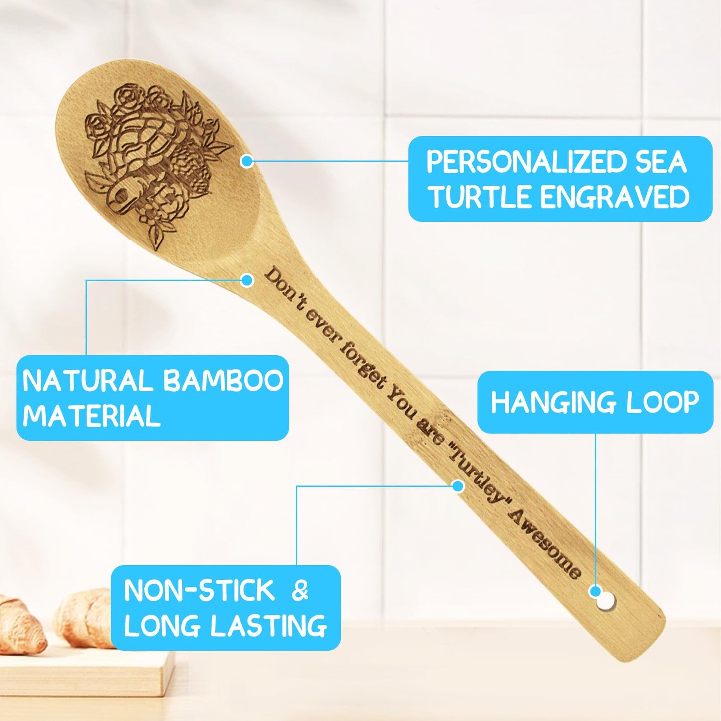 Sea Turtle Gifts for Women 6PCS Unique Sea Turtle Print Bamboo Spoons Gifts Set with Keychain Sea Turtle Decor Kitchen Gifts for Mom Bestie Teacher
