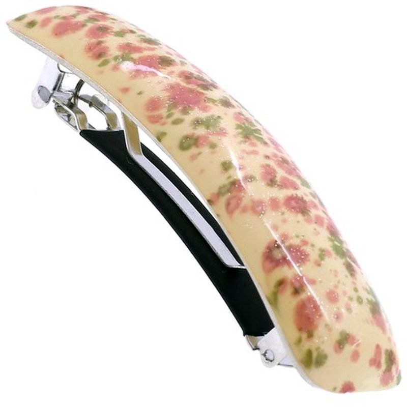 Camila Paris CP3336 French Hair Barrette Clip for Girls, Pink/Green, Rubberized Metal Clasp Strong Hold Grip Hair Clips for Women, No Slip Durable and Styling Girls Hair Accessories, Made in France