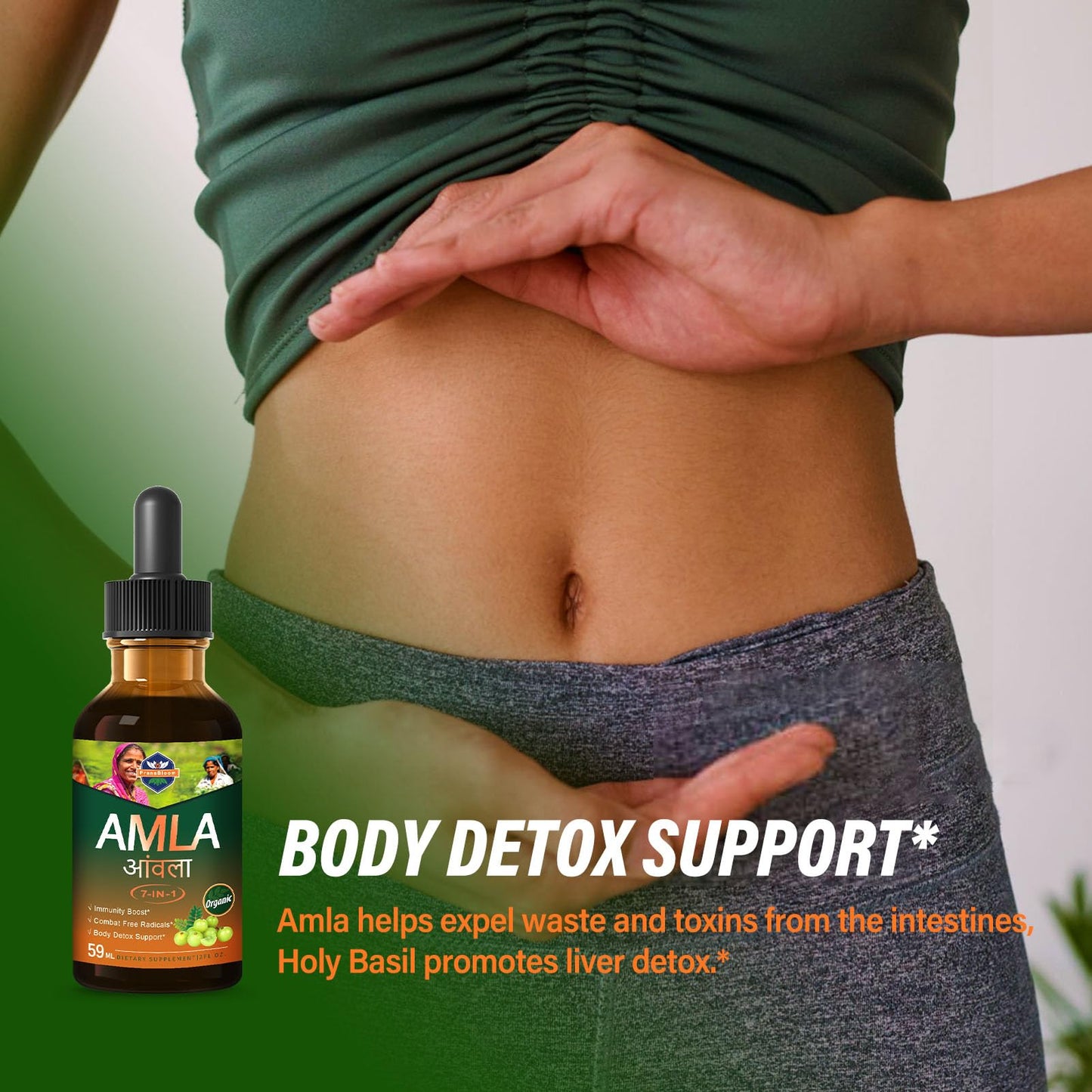 PranaBloom Amla Extract Drops 2oz for Immune Support, Fast-Absorbing Liquid Alternative to Capsules & Powder, Indian Gooseberry Fruit Natural Vitamin C Supplement for Liver & Gut Detox with Elderberry