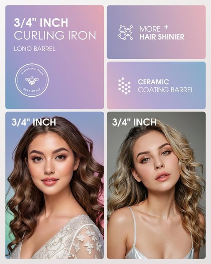 Vogewood 3/4 Inch 19mm Curling Iron, Ceramic Barrel Hair Curler for Medium & Long Hair with Adjustable Temperature, Fast Heat Up, Includes Heat Resistant Glove, 8-in-1 Gift Set