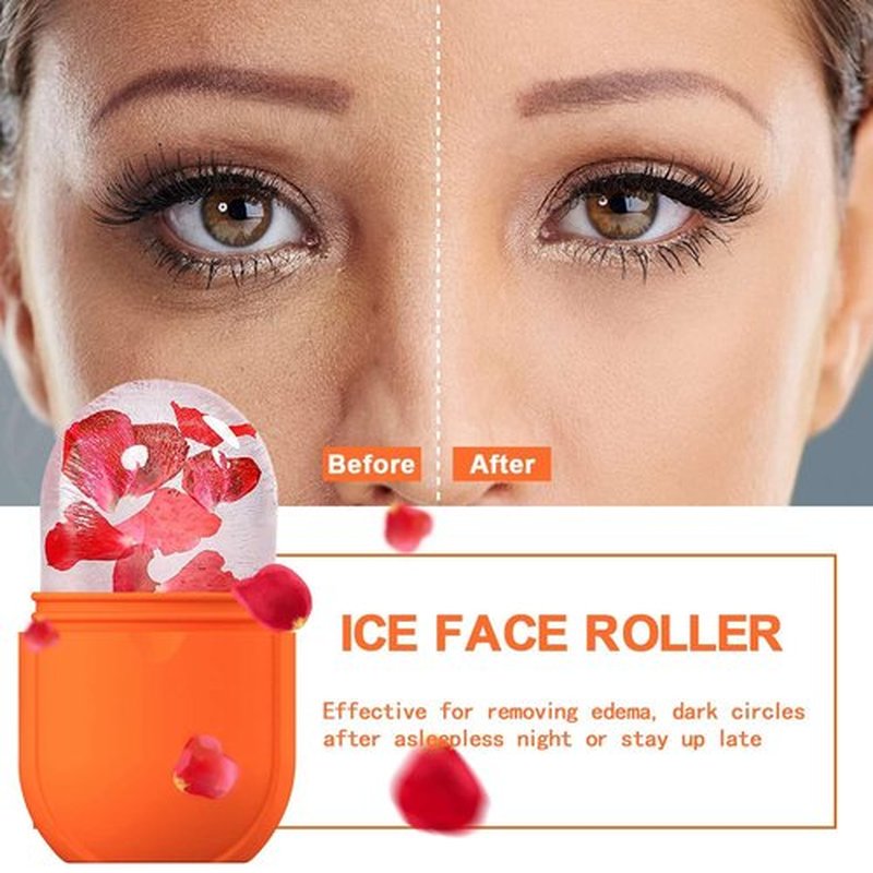 KOGITI Ice Mold for Face, Ice Roller for Face & Eye, Beauty Facial Ice Rollers Ice Holder Mold Face Puffiness Relief Massage Skin Care Tools, Ice Facial Cube (New-Orange)