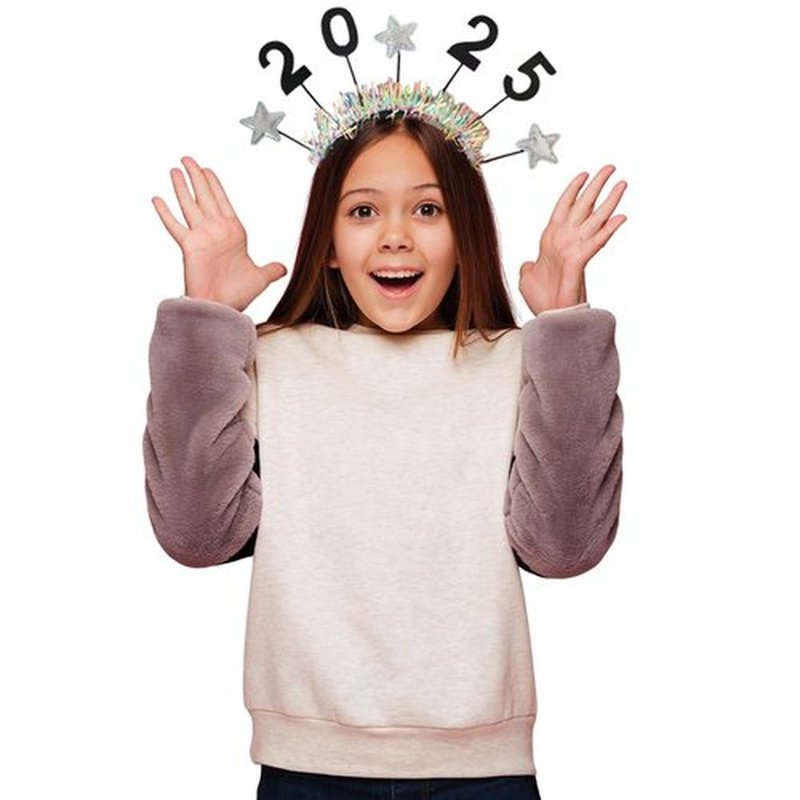 Happy New Year Headbands Tiara for Women - 2 Pack Glitter & Gold Party Crown - Adjustable Adult Girl Celebration Accessories - Photo Prop NYE Party Supplies (Silver & Gold)