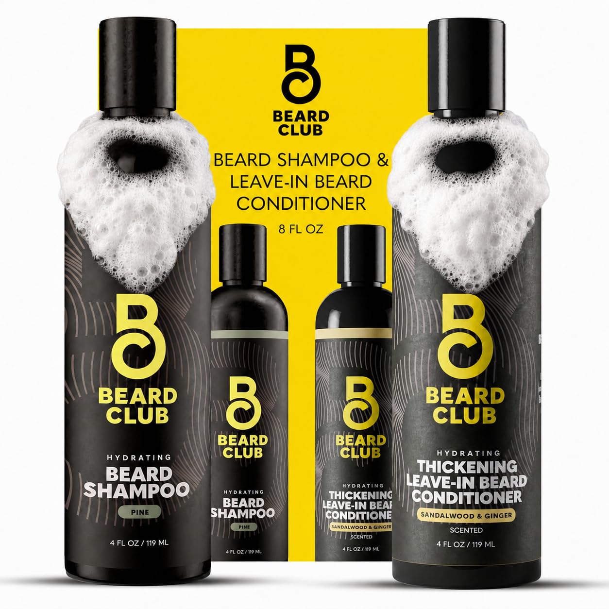 The Beard Club Beard Wash and Conditioner Set – Facial Hair Shampoo & Leave-In Conditioner for Men – Hydrating, Softener Mens Face Wash Grooming Care Gift Kit