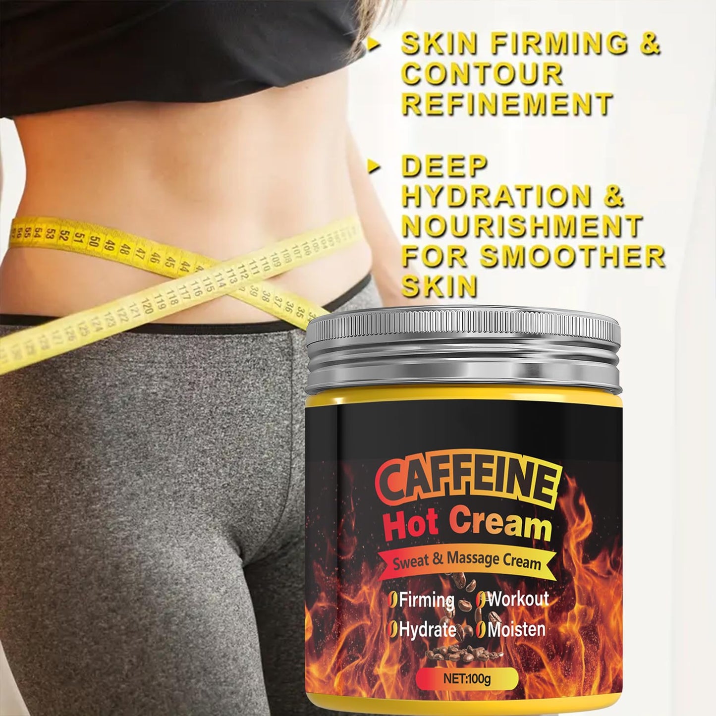 Caffeine Hot Cream，Sweat & Massage Cream，Belly Fat Burner Sweat Enhancer，Burns cellulite on thighs, legs, abdomen and buttocks，Suitable for both men and women，100g