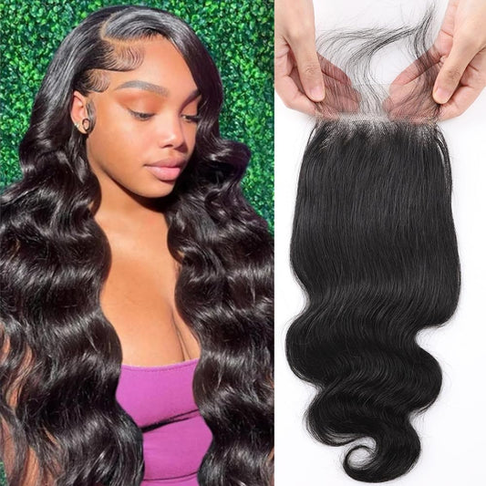 QTHAIR 12A Brazilian Body Wave Human Hair Lace Closure(20" Free Part Natural Black) 100% Unprocessed Brazilian Body Wave Virgin Hair Swiss Lace Closure 130% Density 4x4 Closure