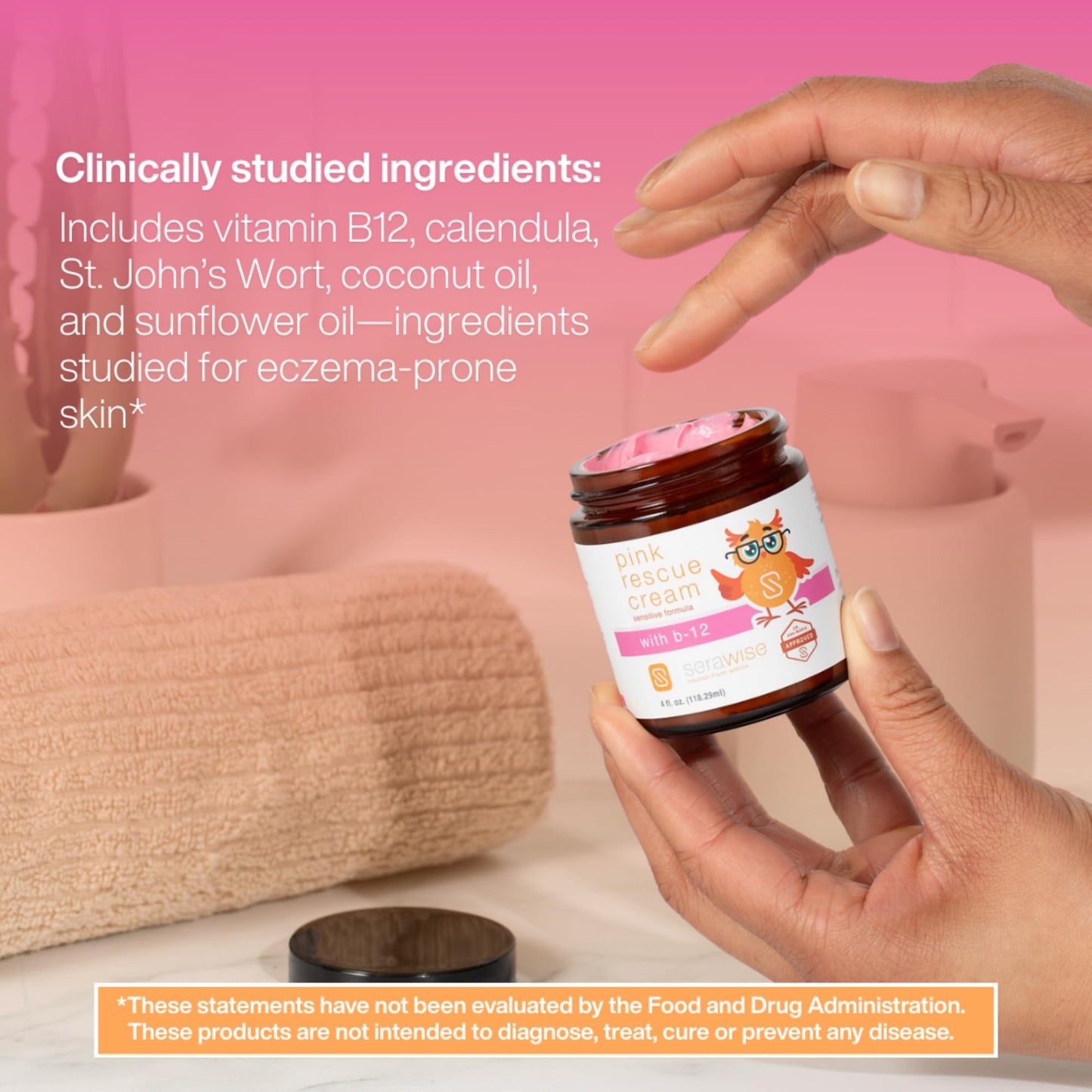 Serawise Pink Rescue Cream by Dr. Ana Maria Temple | Hydration for Sensitive Skin | Includes Calming Botanicals and B-12 | Relieves Redness, Dryness and Irritation | Fragrance Free | 4 Oz