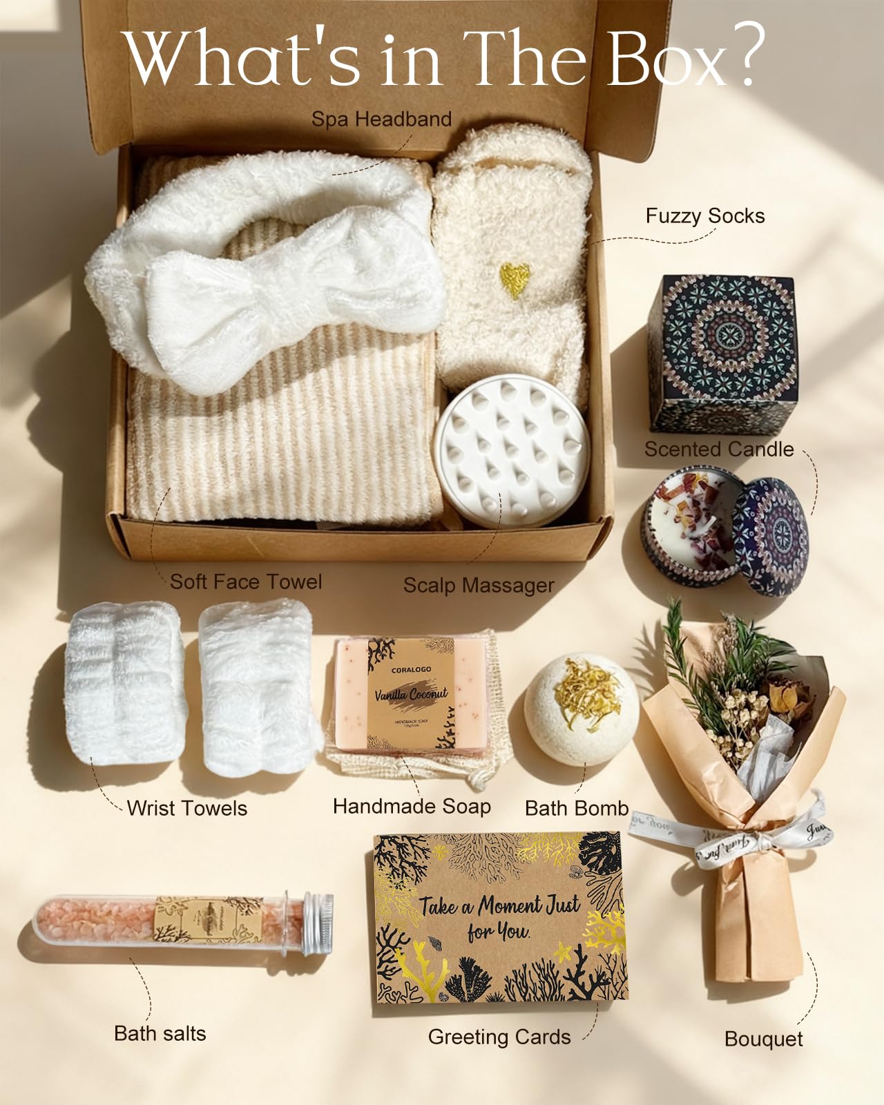 Coralogo Natural Spa Gift Baskets - Natural Pampering Spa Set, Self-Care Get Well Soon Thinking of You Basket,Thank You Gifts, Unique 11pcs Gift Set for Women Wife Mom Her Birthday