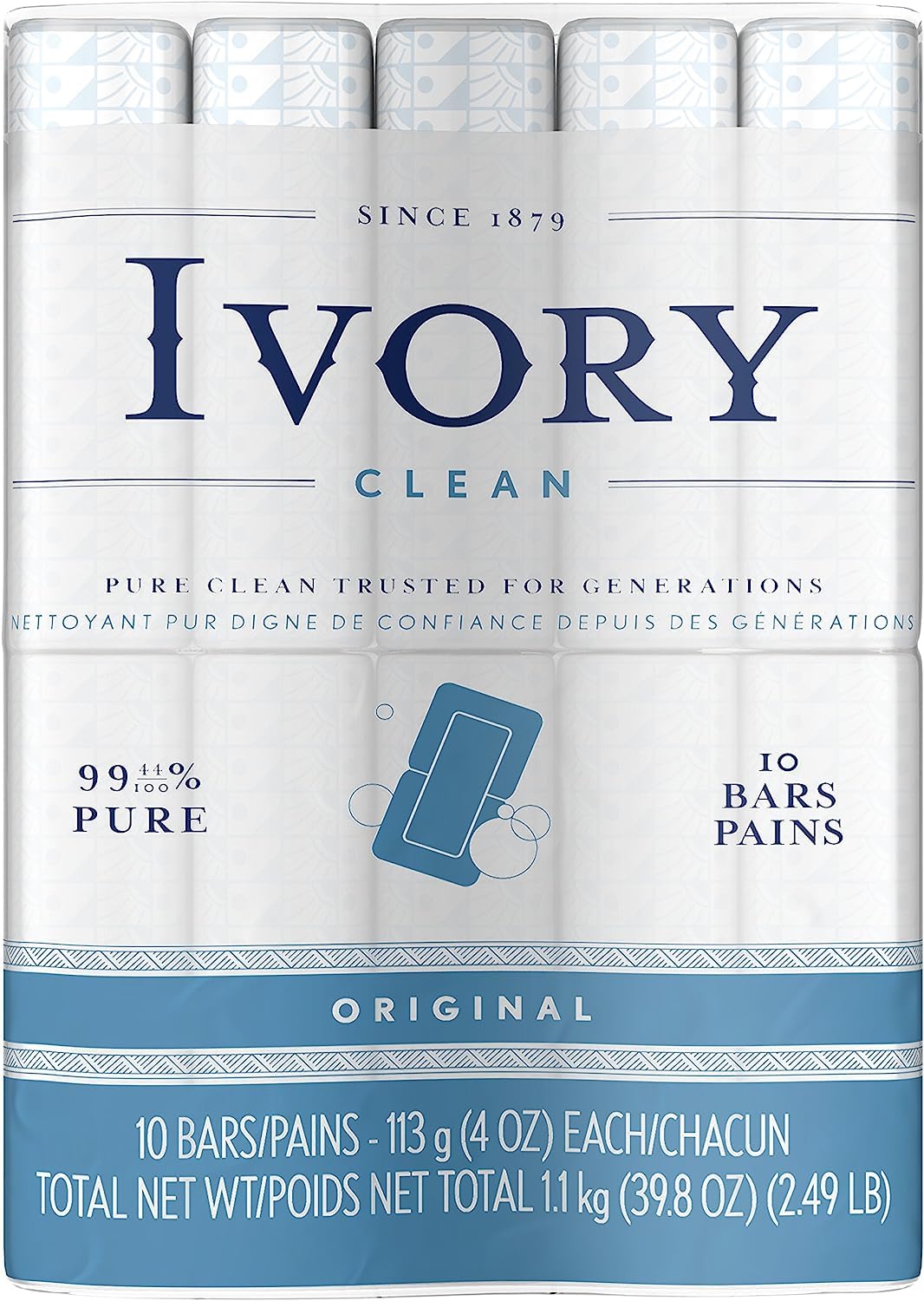 Ivory Gentle Bath Bar Soap, Designed for Whole Family, 99.44% Pure Formula w/Plant-Based Cleansers, Made Without Heavy Perfumes, Parabens or Phthalates, Original Scent, 4.0 oz (10 Count)