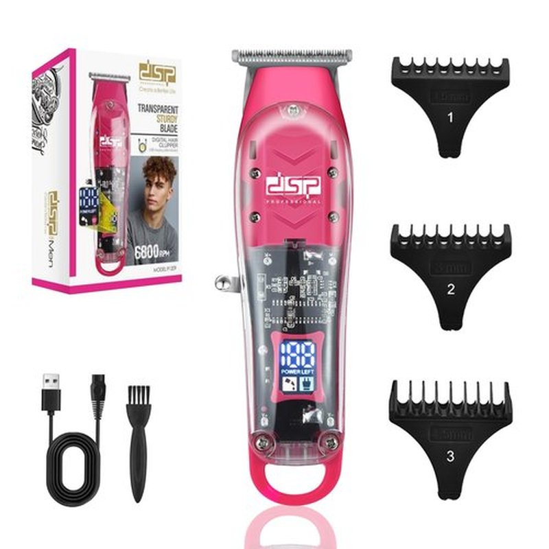DSP Beard Trimmer: Cordless, Rechargeable, Zero Gap, Stainless Blades, 2.5H Charge, 120M Runtime, 3 Combs, Ideal for Men & Barber (Pink Trimmer)