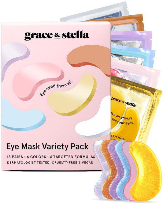 Under Eye Mask Variety Pack - 18 Pairs of Gel Patches for Dark Circles | 6 Colors, Vegan Gift Set for Women