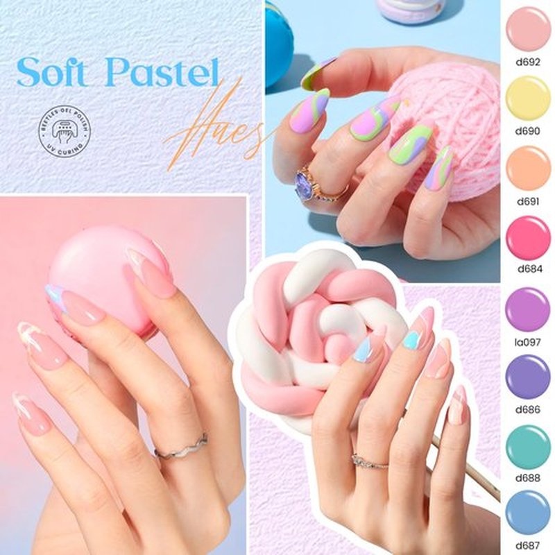 beetles Gel Polish Liner Nail Art Set, 50 Colors Reflective Glitter Pink Red Blue Green Silver Gel Polish Soak Off UV Built Thin Brush in Bottle Nail Design Polish Rainbow Nails
