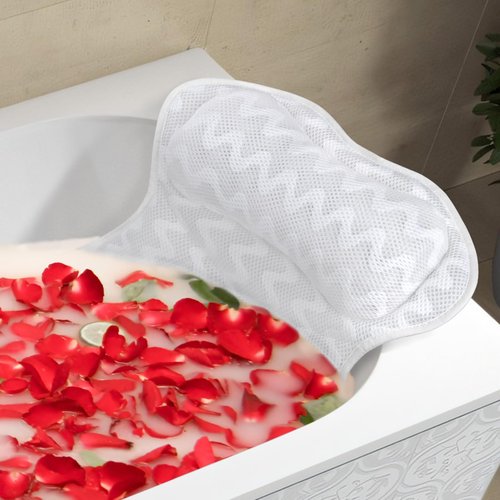Bath Pillow, Bathtub Pillow Back Neck Support Pillow Spa Cushion for Tub, Relaxing Headrest Bath Pillow, Portable Washable Bathtub Accessories with 3D Air Mesh Thick Soft Bath Pillow