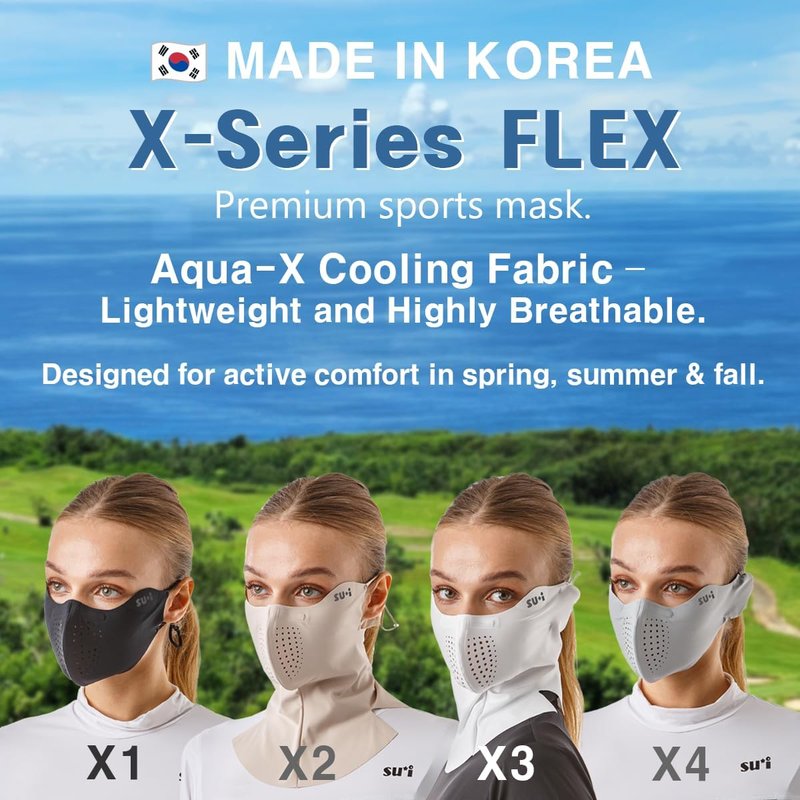 X-Series X4 Flex Aqua-X UV Cooling Face Mask - Ear Cover & Nose Wire for Golf, Running & Outdoor Sports