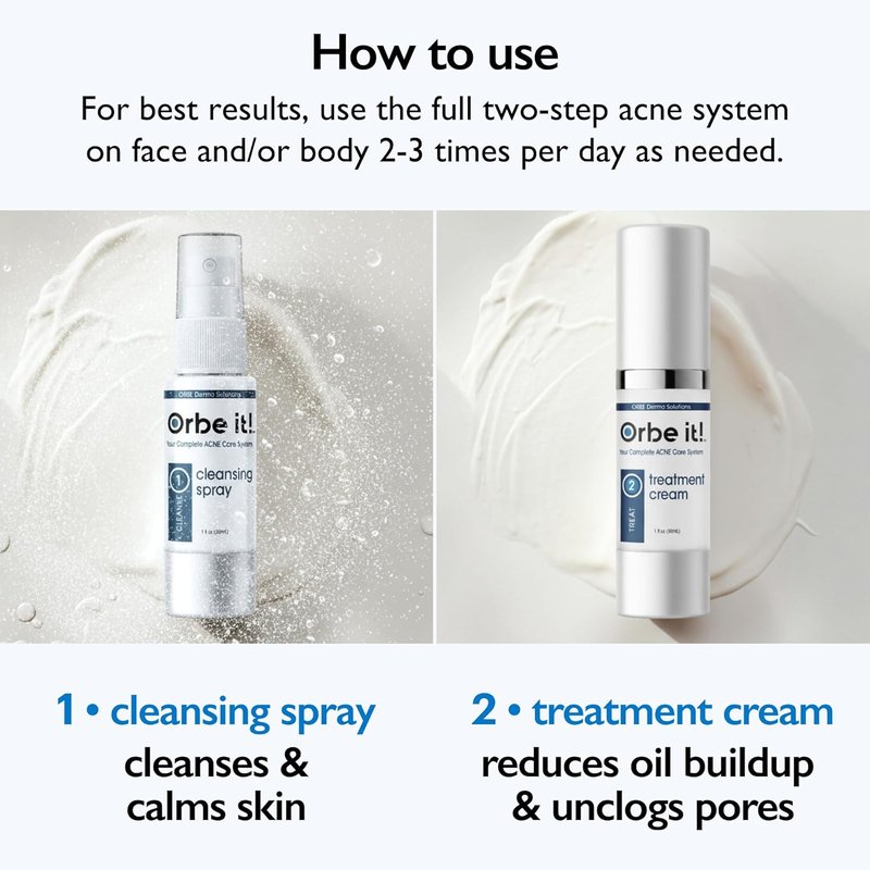 Orbe It! 2-Step Acne Treatment - Salicylic Acid Spray & Cream for Face & Body | Unclogs Pores, Reduces Pimples & Back Acne