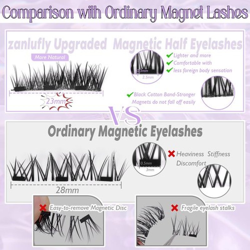 Magnetic Eyelashes Half Lashes No Glue Manga Lashes with Applicator Cat Eye Double Sided Magnetic Half Lashes Kit 3/4 Magnetic Eyelashes with Lash Applicator by zanlufly
