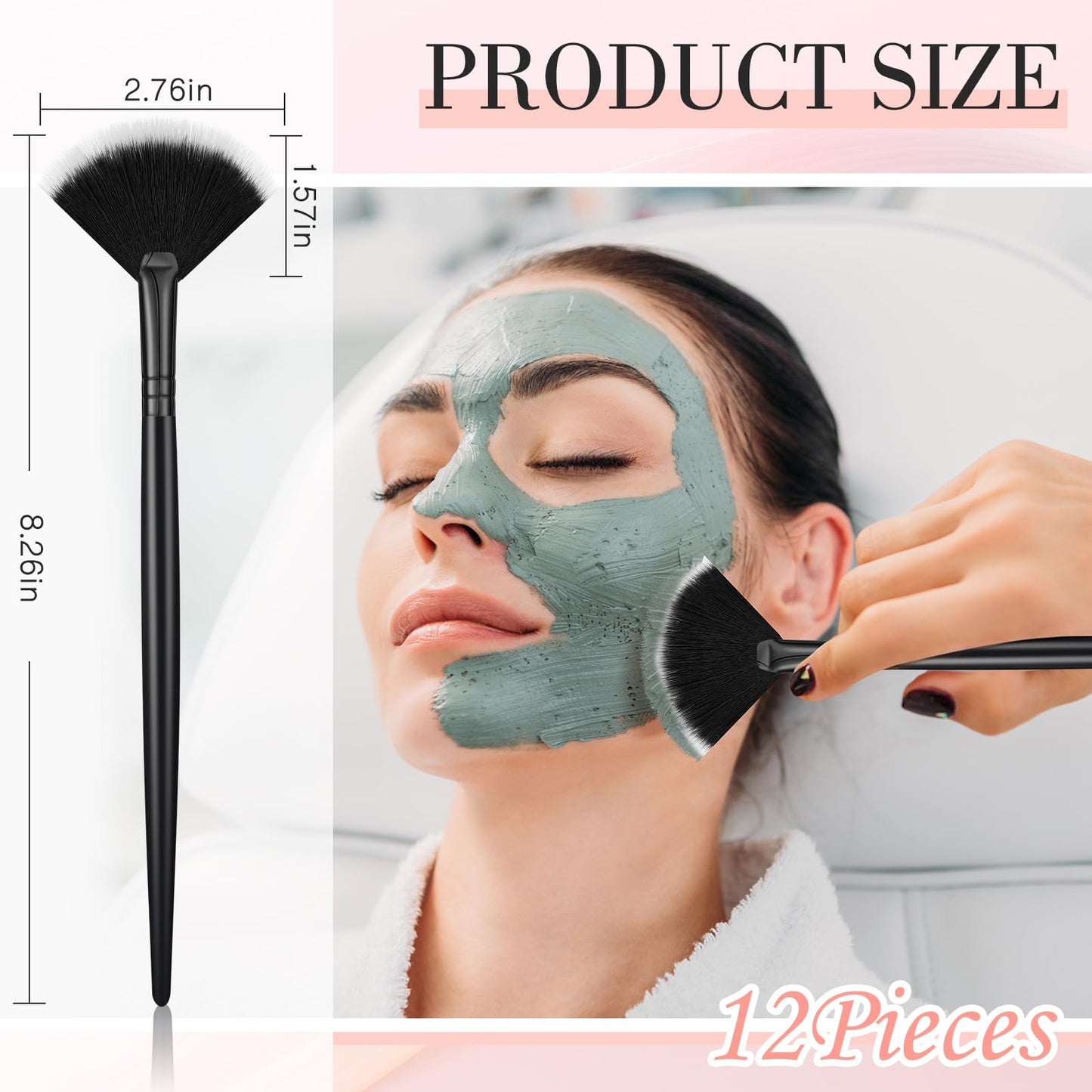 Ziliny 12 Pcs Soft Facial Fan Brush Blush Makeup Brush Face Mask Acid Applicator Multi Use Cosmetic Tools for Peel Mask Makeup for Mud Cream(Black)