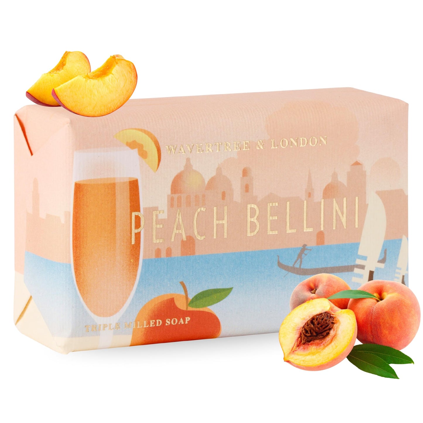 Wavertree & London Peach Bellini Scented Natural Soap Bar, 7oz Moisturizing French Triple Milled Soap Bar for Women & Men Enriched with Organic Shea Butter, Pure Bath & Body Soap (1 Bar)