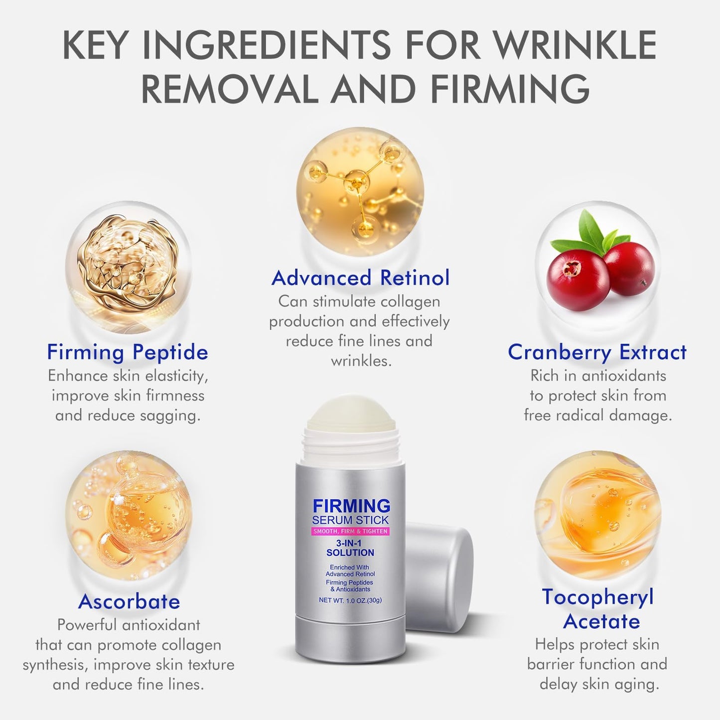 Advanced-Retinol Firming Serum Stick, 3-in-1 Face Firming Stick for Women, Smooth,Tighten and Firm Face,Neck & Jawline, Reduces Wrinkles, Hydrates & Nourishes Skin (1.0 OZ)