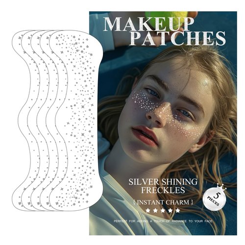 Tvqbxp Glitter Freckles Face Tattoo, Gold Glitter Makeup Patches, Women Face Glitter Speckles Patches, Cute Glitter Makeup Accessories (Silver, 5 Pcs)