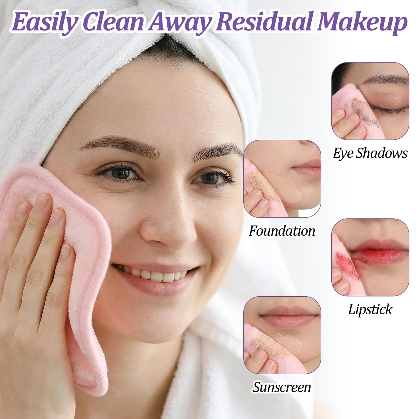 12Pcs Makeup Remover Cloths, 5" x 5" Reusable Ultra Soft Microfiber Facial Cleansing Pads, Soft Washable Makeup Remover Towels for All Skin Types, Remove Instantly Dirt with Just Water (Mist Pink)