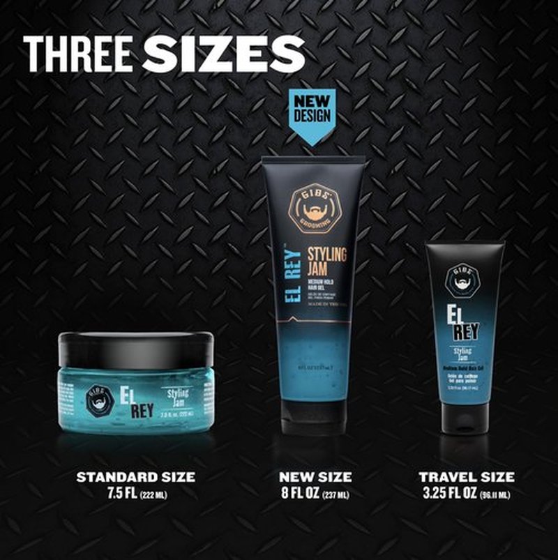 GIBS Grooming El Rey Styling Jam for Men, Medium Hold Hair Gel, 8 Fl Oz (Squeeze Tube)