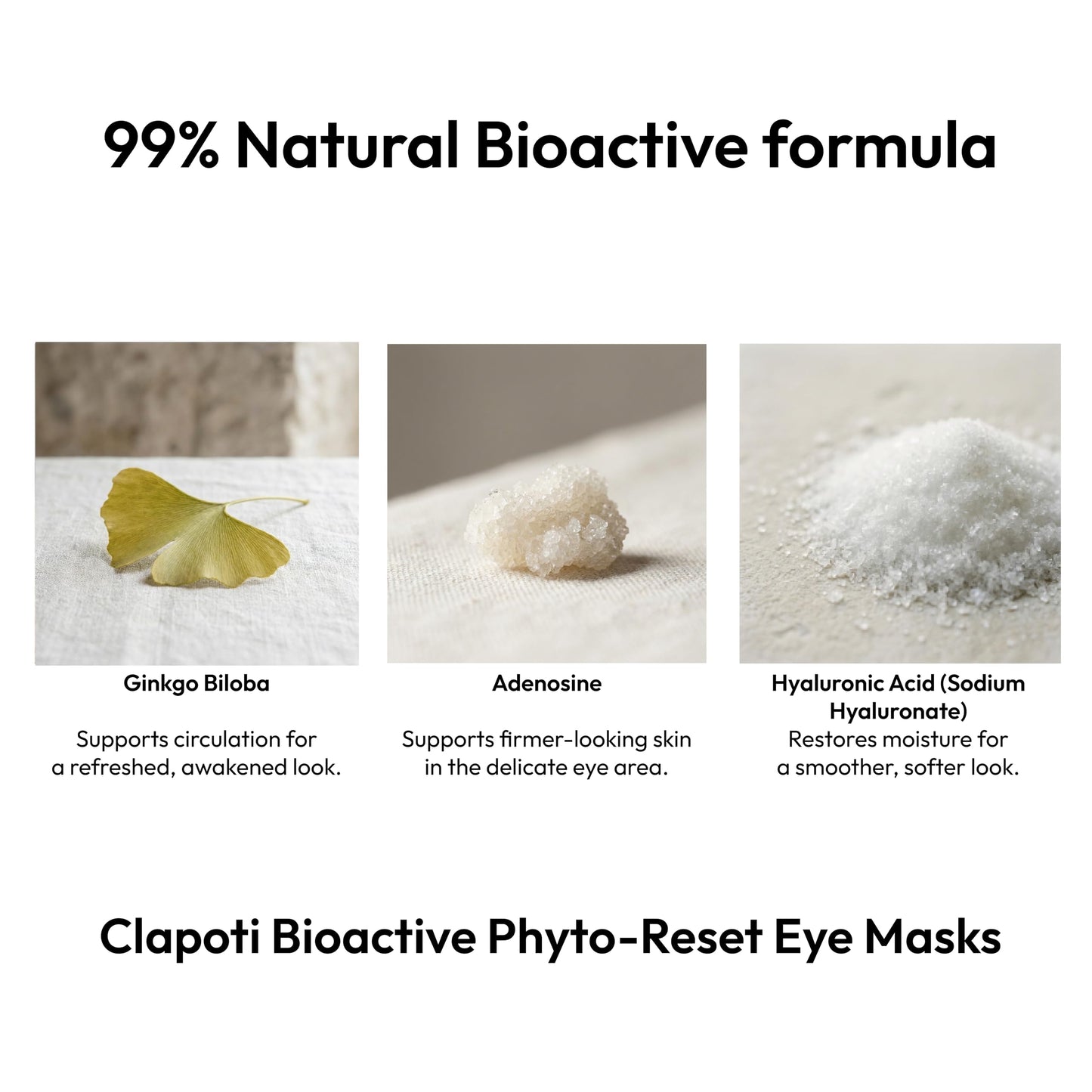 Clapoti Korean Cooling Under Eye Patches, 1 Pair — Depuffing, Dark Circles & Hydration, 99% Natural Ginkgo & Peptide Complex, Bamboo, No-Rinse, Gentle for Sensitive Skin, Vegan