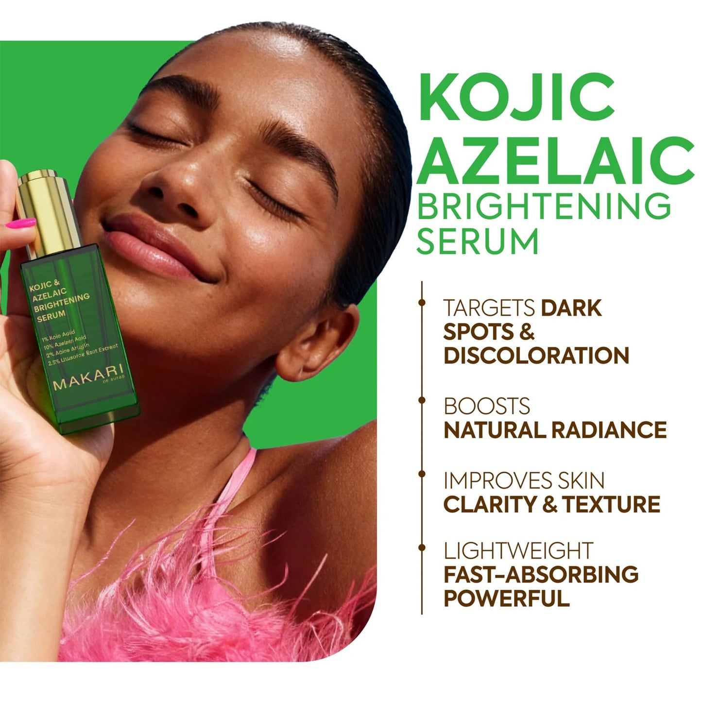 MAKARI Kojic & Azelaic Serum, Multi-Action Skin Care with 10% Azelaic Acid & 1% Kojic Acid, Targets Dark Spots & Uneven Tone, Lightweight Fast-Absorbing Daily Face Serum