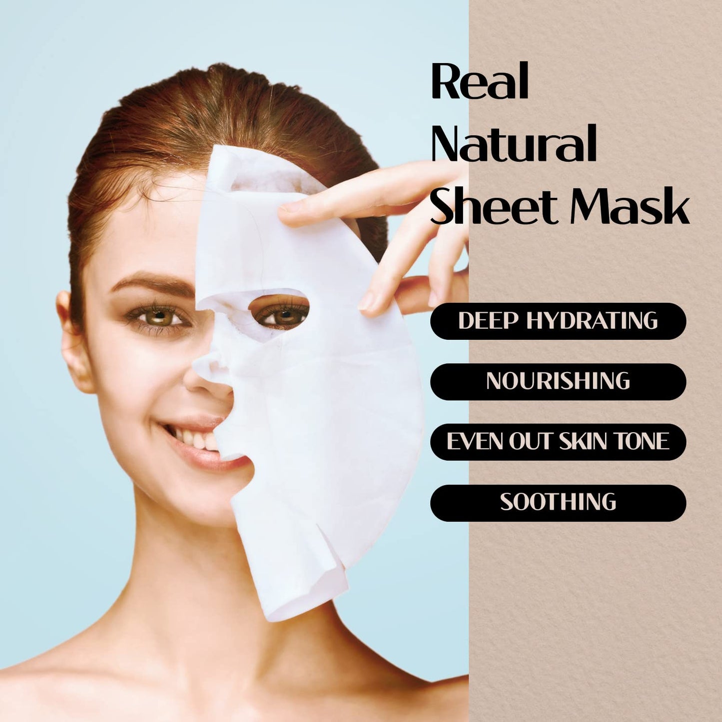 Real Natural Sheet Mask - EWG Verified Vegan Face Mask for Hydration | 10 Pack, Blue Ampoule