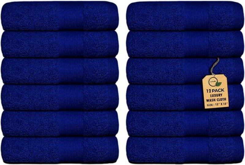 Premium Wash Cloths Pack of 12 (13" x 13" Inches)- 100% Combed Ring Spun Cotton WashCloth - Luxury Washcloths – Ultra Soft Face Towels - Highly Absorbent Wash Cloth for Face (Royal-Blue)