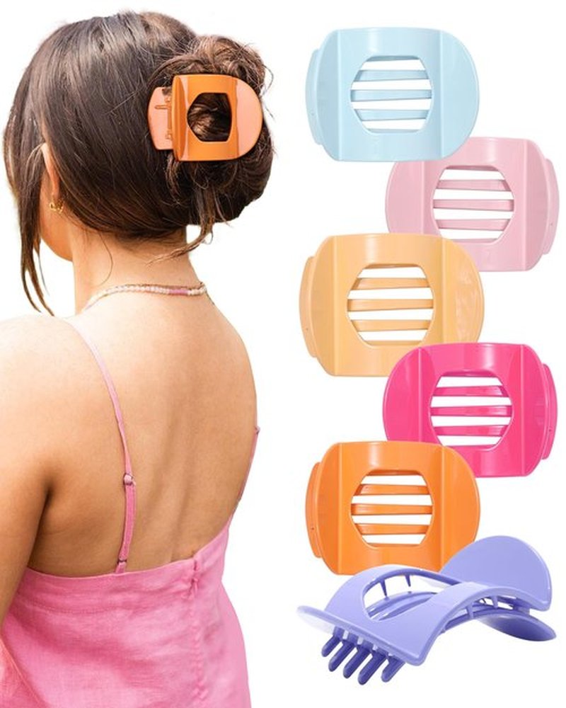 6 PCS Flat Hair Clips for Women Medium Non-slip Flat Claw Clip Strong Grip Hair Claw Clips Hair Barrettes for Thin Hair (Orange+Lavender+Pink+Ginger+Rose Red+Light Blue)