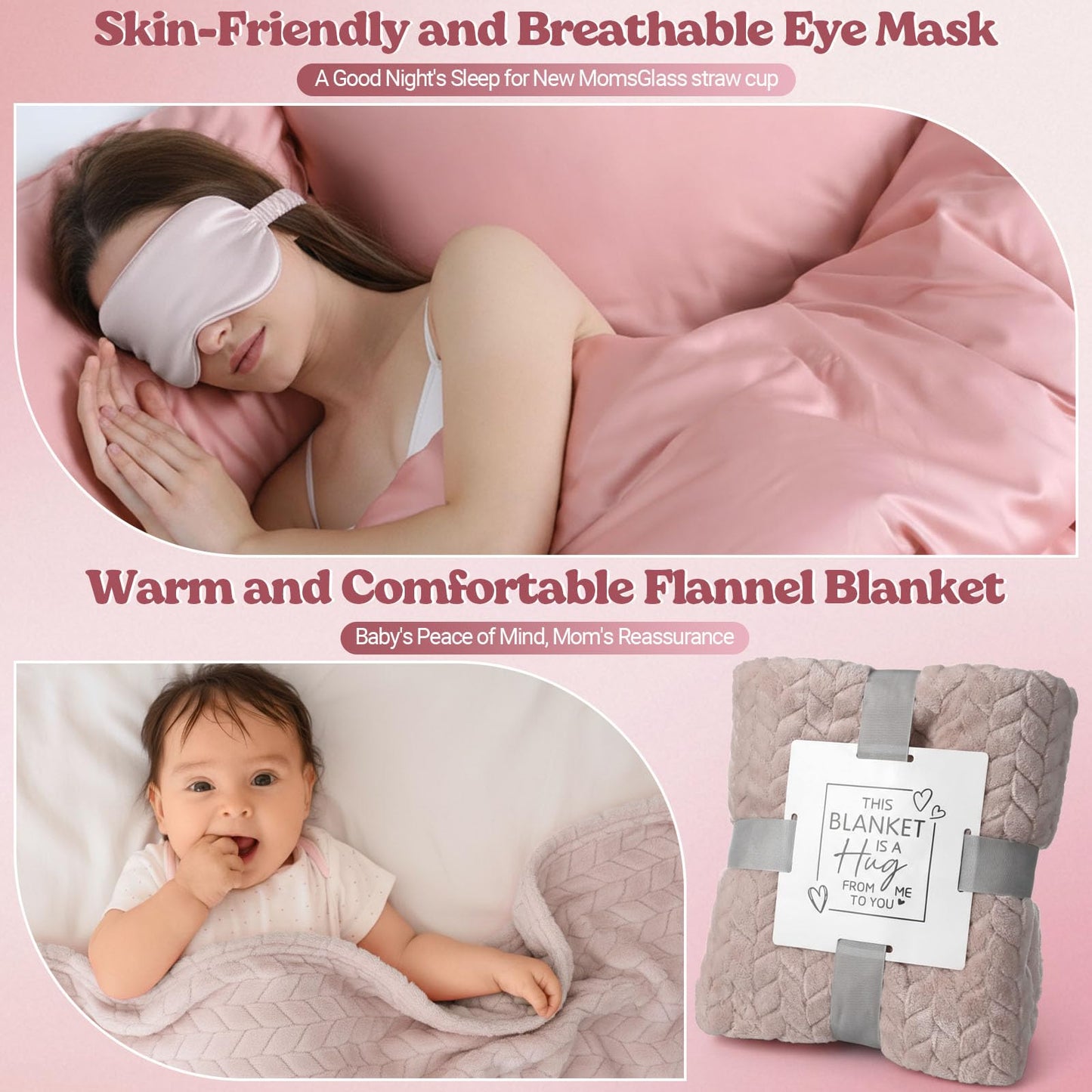 Newwiee 12 Pcs New Mom Package After Baby New Mom Gifts Set After Birth Baby Shower Gift Set with Blanket Postpartum Essentials for Mother Kit Pregnancy Gifts for First-time Mothers(Pink,Elegant)