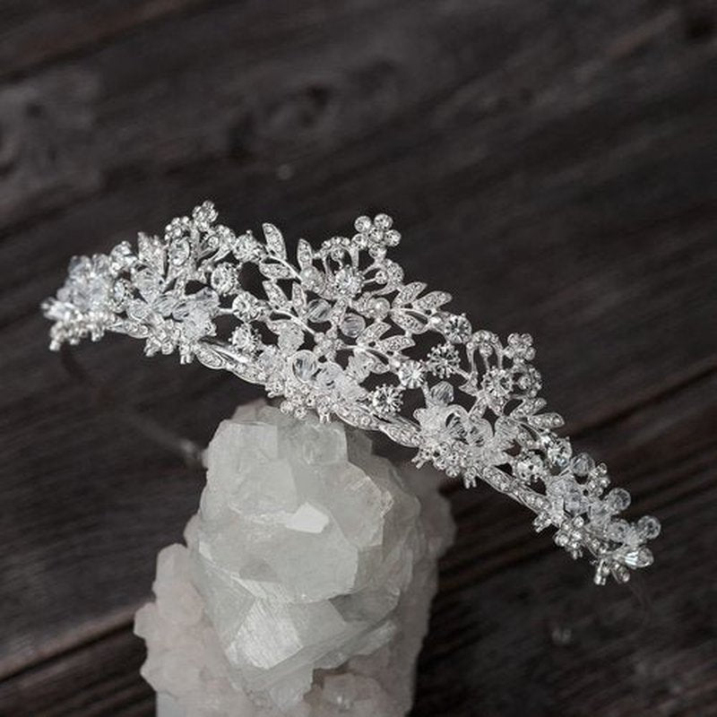 SWEETV Wedding Tiara for Bride,Fairytale Princess Crown for Women Girls, Bridal Pageant Tiara Headband, Rhinestone Prom Party Hats,Silver+Clear