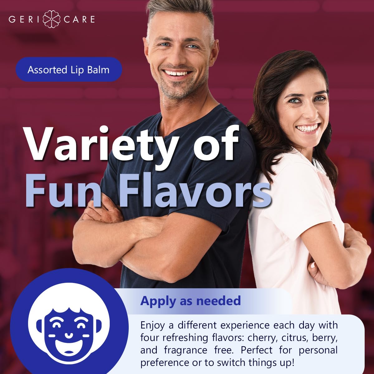 GeriCare Lip Balms – Hydrating and Nourishing Lip Moisturizers for Dry, Cracked Lips – Long-Lasting, Travel-Friendly Lip Care, Set of 4 (Original, Citrus, Berries, and Cherry) 4.2 g Each
